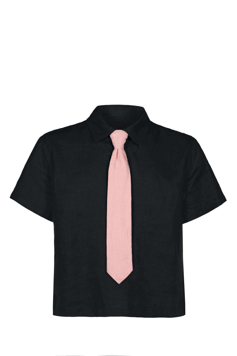 Linen Tie Shirt 100% Linen with Detachable Pin-On Tie — Ansicht 5