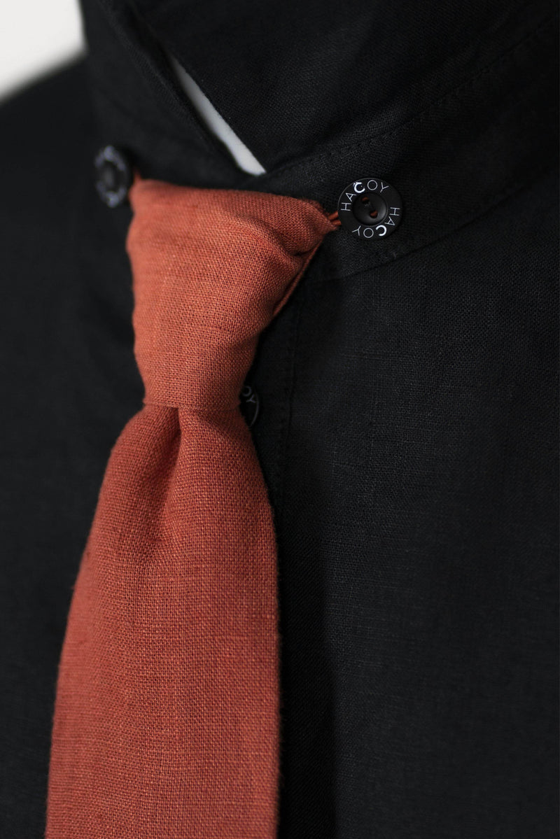 Linen Tie Shirt 100% Linen with Detachable Pin-On Tie — Ansicht 8