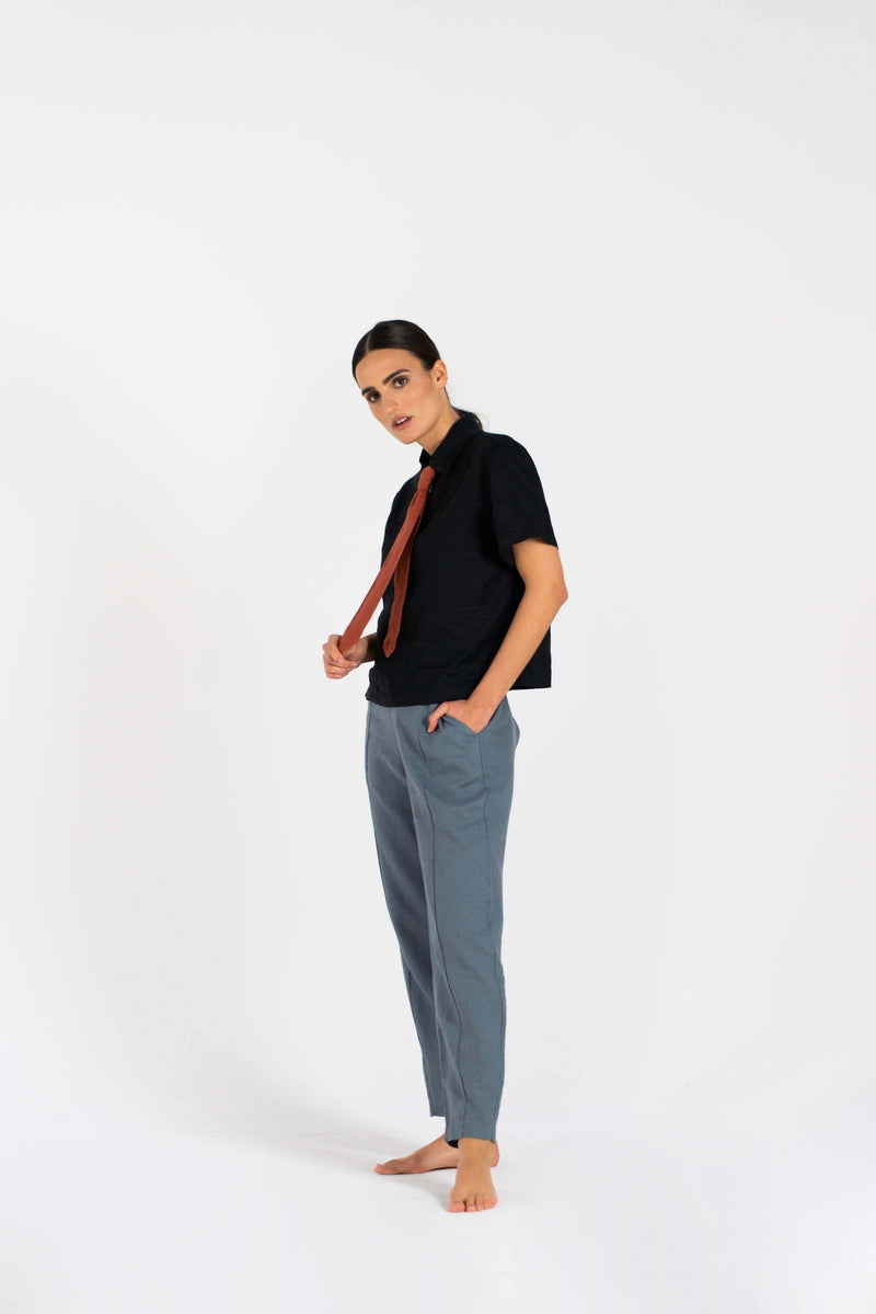Linen Tie Shirt 100% Linen with Detachable Pin-On Tie — Ansicht 2