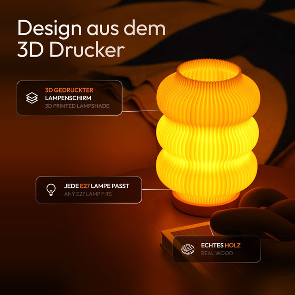 Luma 3D-Printed Lamp Recycled PLA Oak Wood Table Lamp