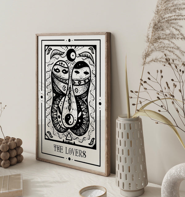 The Lovers Mystic Tarot Poster – Tiny Mystic Creatures Art Print