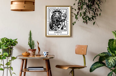 Justice Mystic Tarot Poster by Tiny Mystic Creatures – Art Print