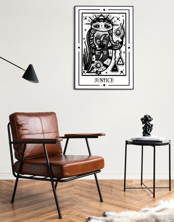 Justice Mystic Tarot Poster by Tiny Mystic Creatures – Art Print