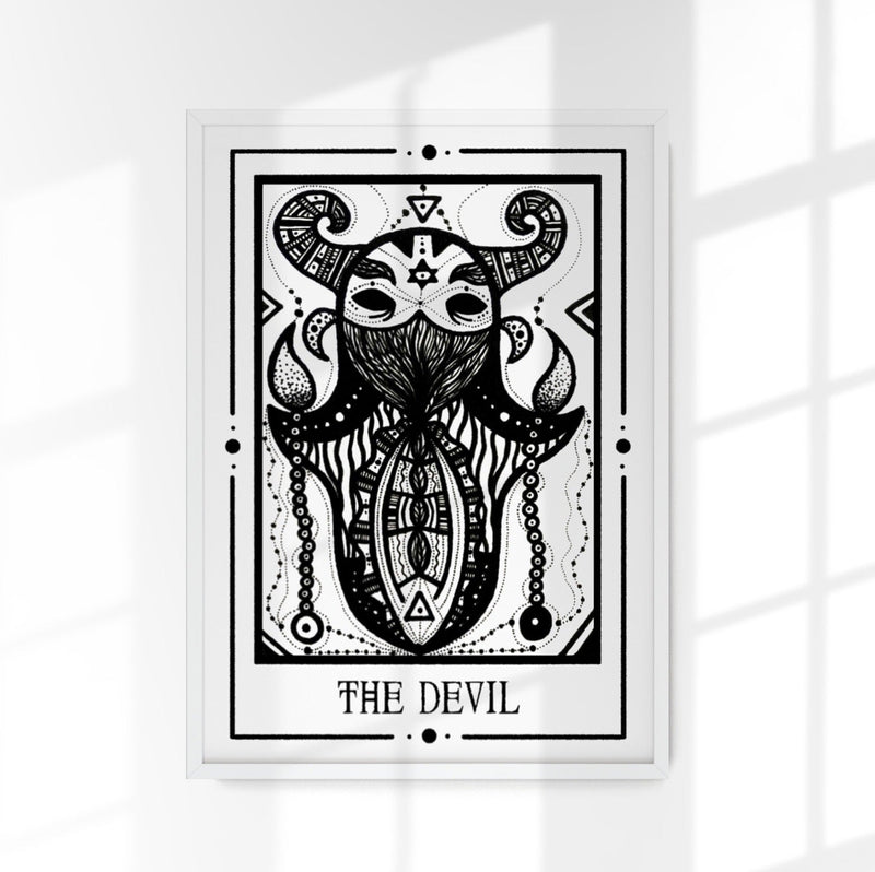 The Devil Mystic Tarot Poster – Handgestaltung von Tiny Mystic Creatures — Patroa Studio