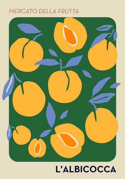 L'Albiocca Fruit Market Art Poster – Fine Art Print | Aprikosen-Illustration