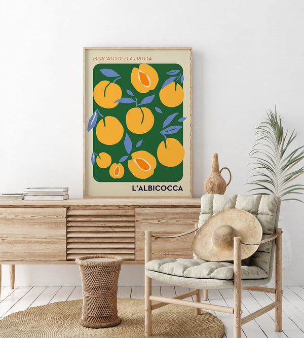 L'Albiocca Fruit Market Art Poster – Fine Art Print | Aprikosen-Illustration