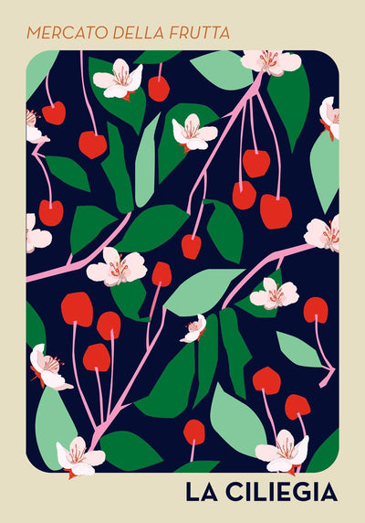 Cherry & Strawberry Set of 2 Prints – Fruit Art Fine Art Print auf Papier oder Canvas