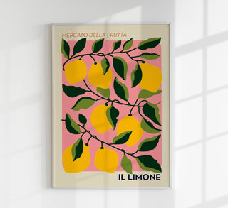 Il Limone Pink Fruit Market Art Poster | Italian Fruit Motif | Handmade in Berlin