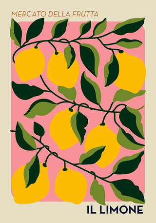 Il Limone Pink Fruit Market Art Poster | Italian Fruit Motif | Handmade in Berlin