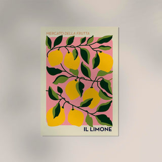 Il Limone Pink Fruit Market Art Poster | Italian Fruit Motif | Handmade in Berlin