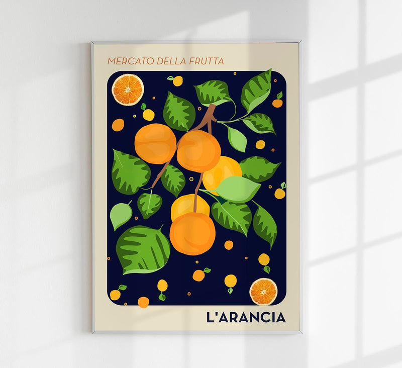 The Orange Dark Blue Fruit Market Art Poster - Fine Art Print — Patroa Studio