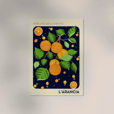 The Orange Dark Blue Fruit Market Art Poster - Fine Art Print