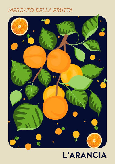 The Orange Dark Blue Fruit Market Art Poster - Fine Art Print
