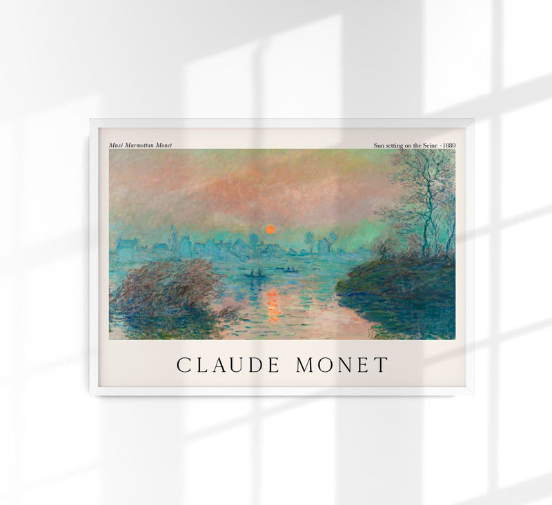 Sun setting on the Seine by Claude Monet – Exhibition Poster Kunstdruck impressionistische Landschaft — Patroa Studio