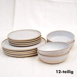 Aalina Geschirrset – Steingut | Beige-Weiß | Handgefertigt