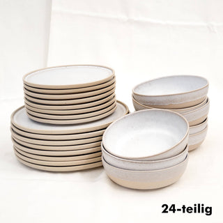 Aalina Geschirrset – Steingut | Beige-Weiß | Handgefertigt
