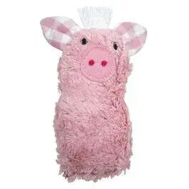 Rosa Bio Mini Rassel Schwein aus Bio-Baumwolle, ca. 5 × 9 cm, weich gefüllt, veganes Babyspielzeug mit sanftem Rasselgeräusch
