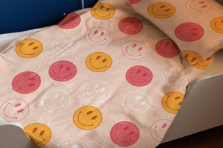 Leslis "Smileys" Kinderbettwäsche – Musselin/Satin | OEKO‑TEX 100 | Gute‑Laune‑Design