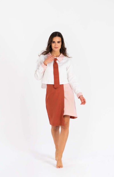 HACOY Linen Blouse – 100 % Leinen mit Ansteck-Krawatte