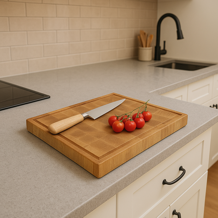 Stirnholz Schneidebrett Grano Eiche – 41 × 28 cm, handgefertigt — Ansicht 2