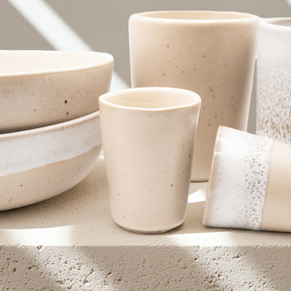 Geschirr Set Mixed – Steingut | Ddoria & Eelina | Weiß & Beige | Handgefertigt