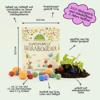 Naturabenteuer – Dose mit 100 Blumenmurmeln | Für Kinder | Nachhaltig & spielerisch
