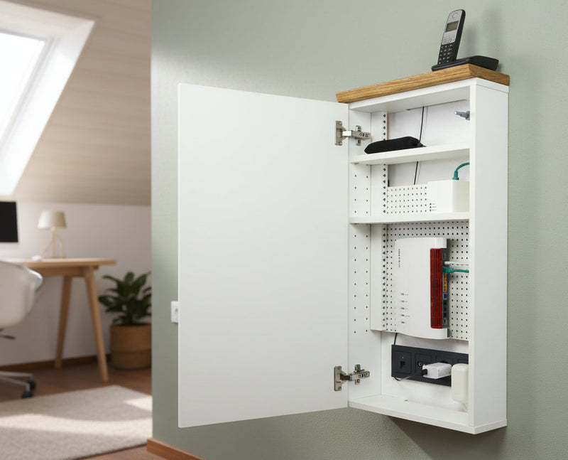 Telephone cabinet Router cabinet LOLE HomeBase LP – Woodkopf Cable Management — Ansicht 1