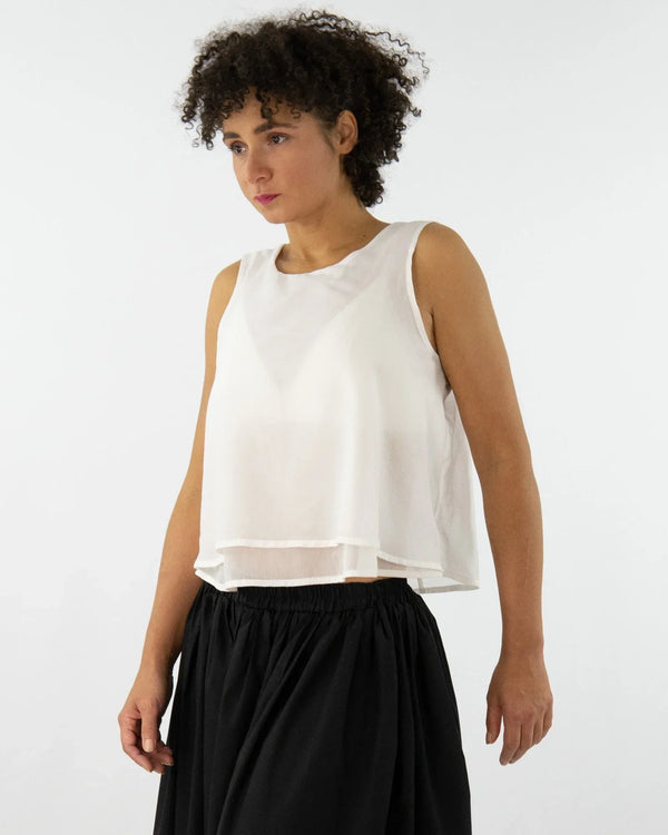 WHII Sleeveless Blouse in Layered Design – Silk-Cotton Blend, Made in Berlin