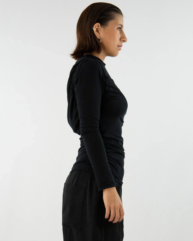 SOULAGE Long shirt with gathering & waterfall detail TENCEL™ Made in Berlin — Ansicht 2
