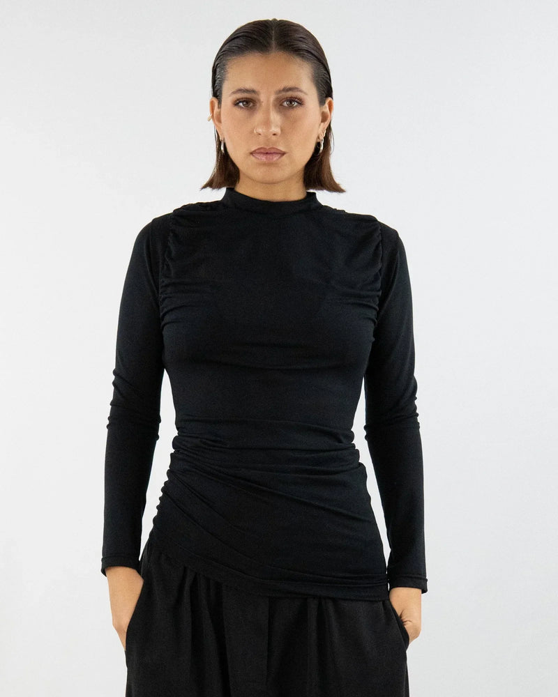 SOULAGE Long shirt with gathering & waterfall detail TENCEL™ Made in Berlin — KEIJN