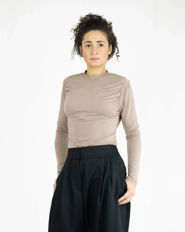 SOULAGE Draped Tencel Jersey Longline Top | Waterfall Style | Made in Berlin