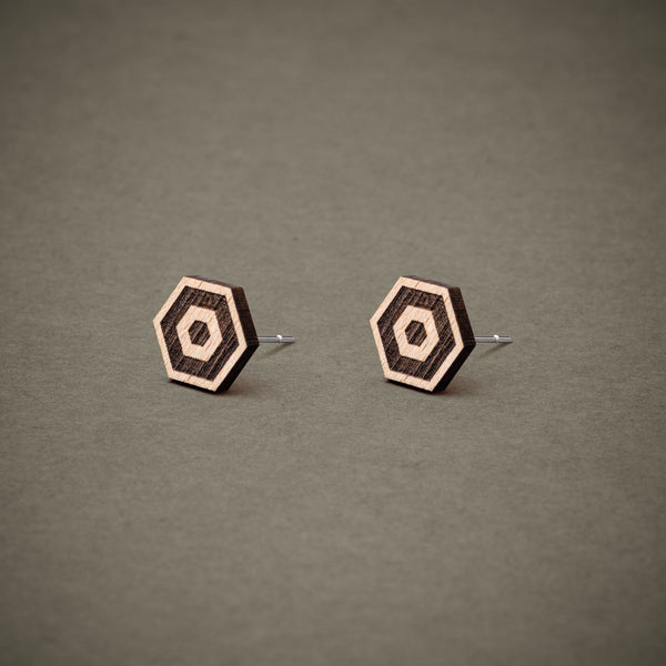 Wooden Stud Earrings | Hexagon N°1 – Handmade