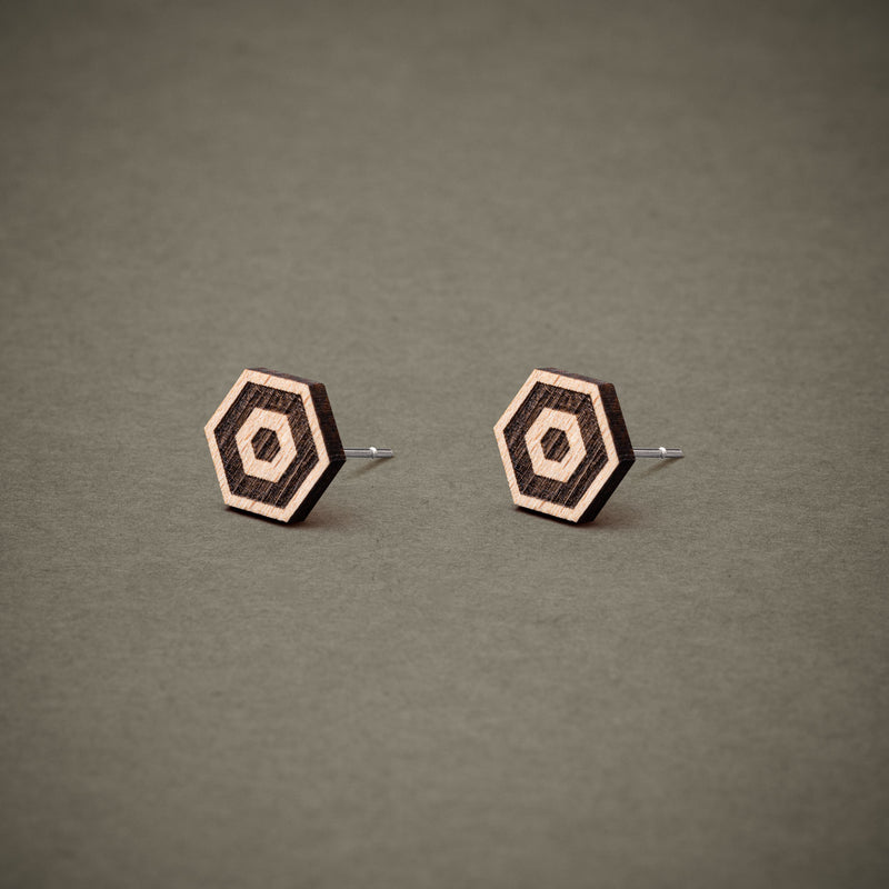 Wooden Stud Earrings | Hexagon N°1 – Handmade — Ansicht 2