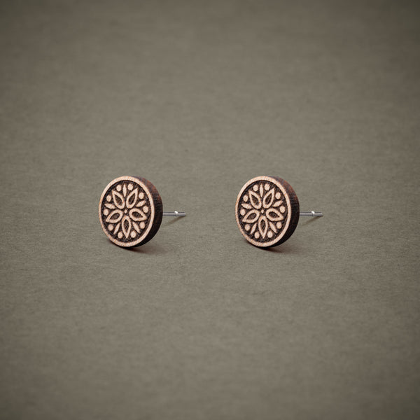 Wooden Stud Earrings Mandala N°1 – Handmade
