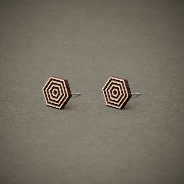 Wooden Stud Earrings Hexagon N°2 | FEINFORMART