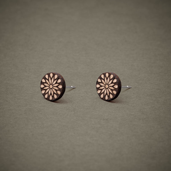 Wooden Flower Stud Earrings - Handmade