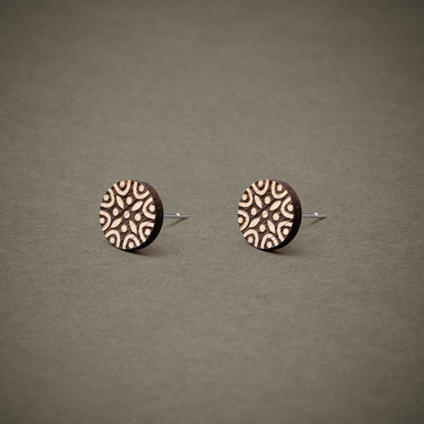 Wooden Stud Earrings Mandala N°2 – Handmade