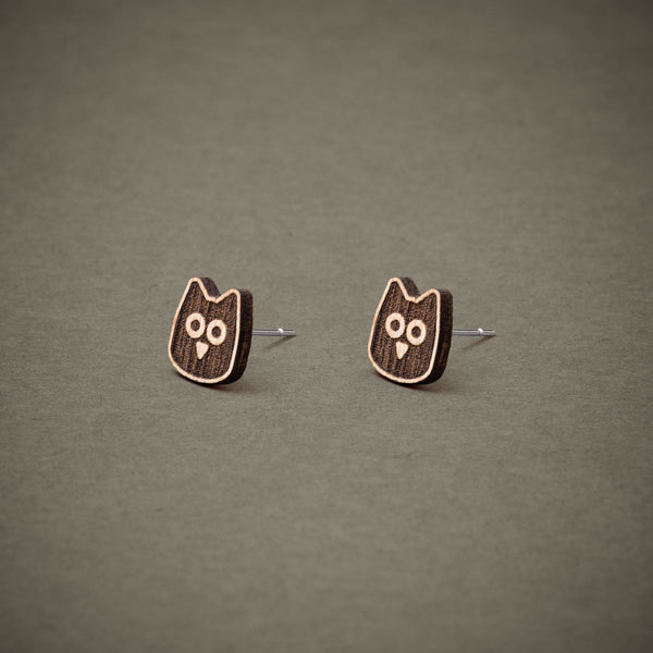 Wooden Owl Stud Earrings | FEINFORMART