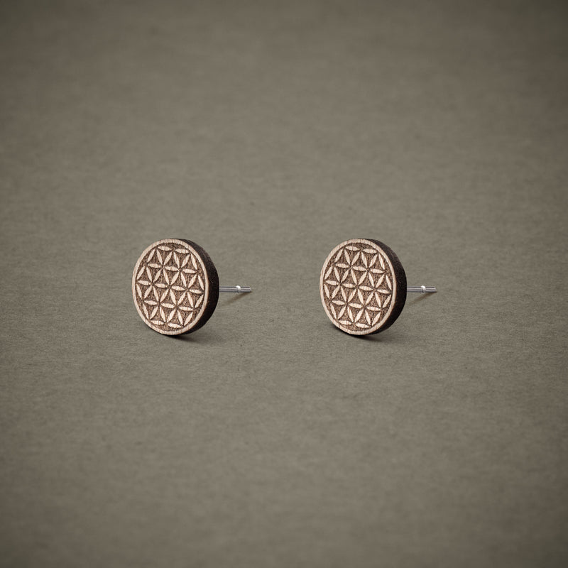Wood Stud Earrings Flower of Life - Handmade — Ansicht 2