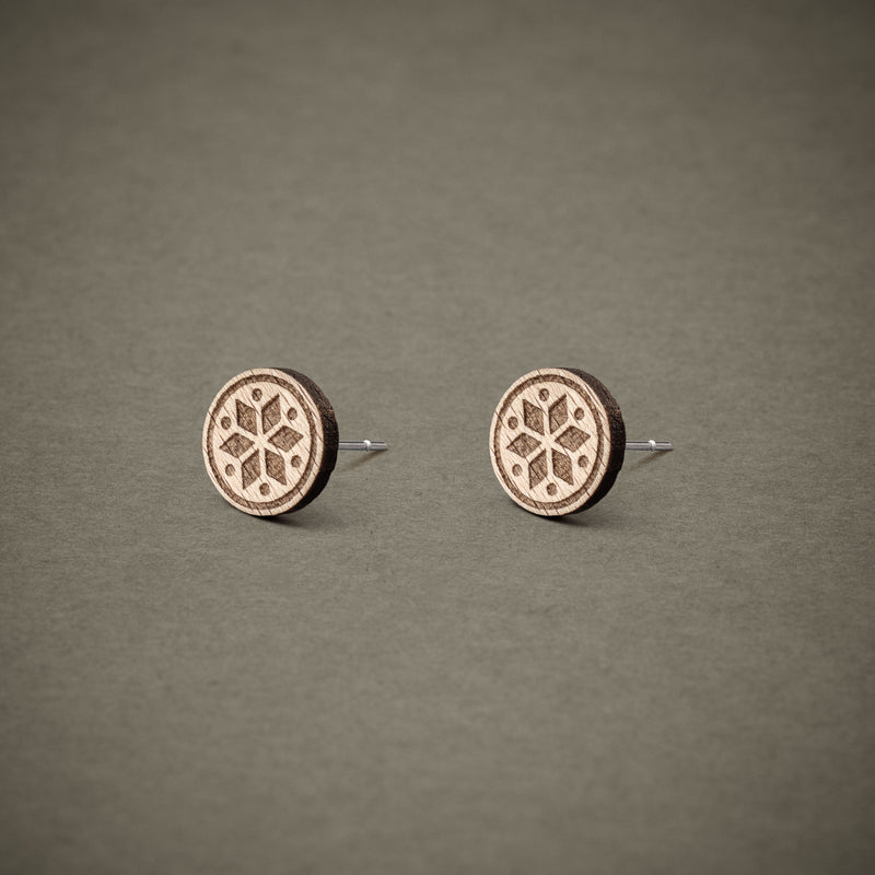 Wooden Stud Earrings Geometric Flower Light - Handmade — Ansicht 2