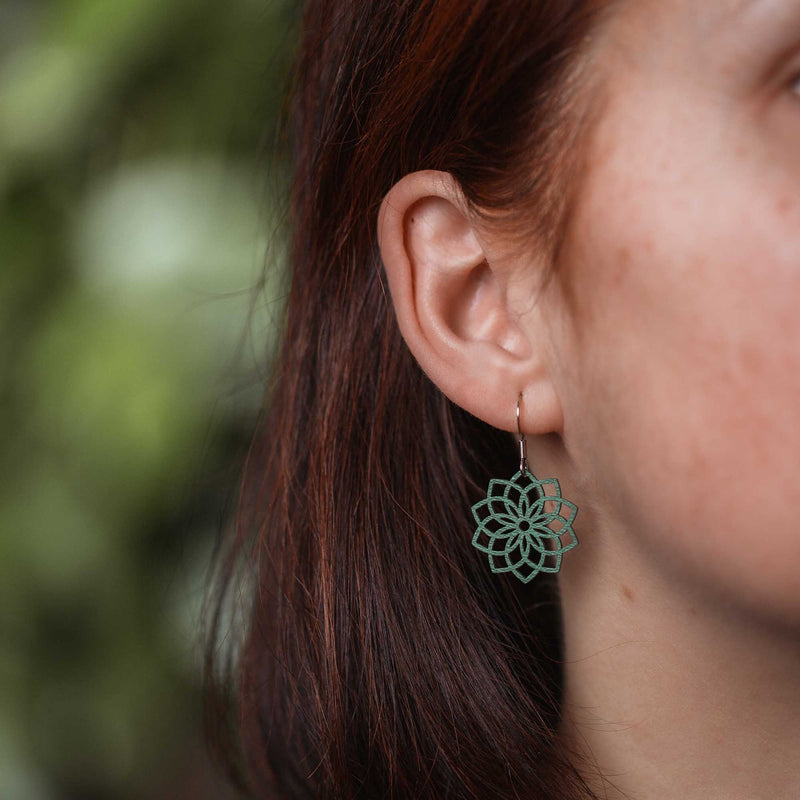 "Mandala" Wooden Earrings – feather-light, delicate, hypoallergenic — Ansicht 2