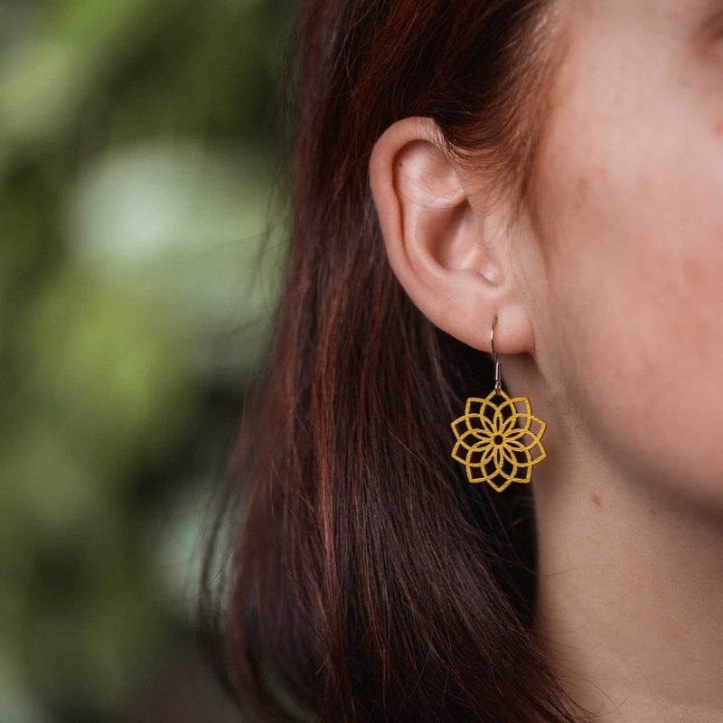 "Mandala" Wooden Earrings – feather-light, delicate, hypoallergenic — Ansicht 7