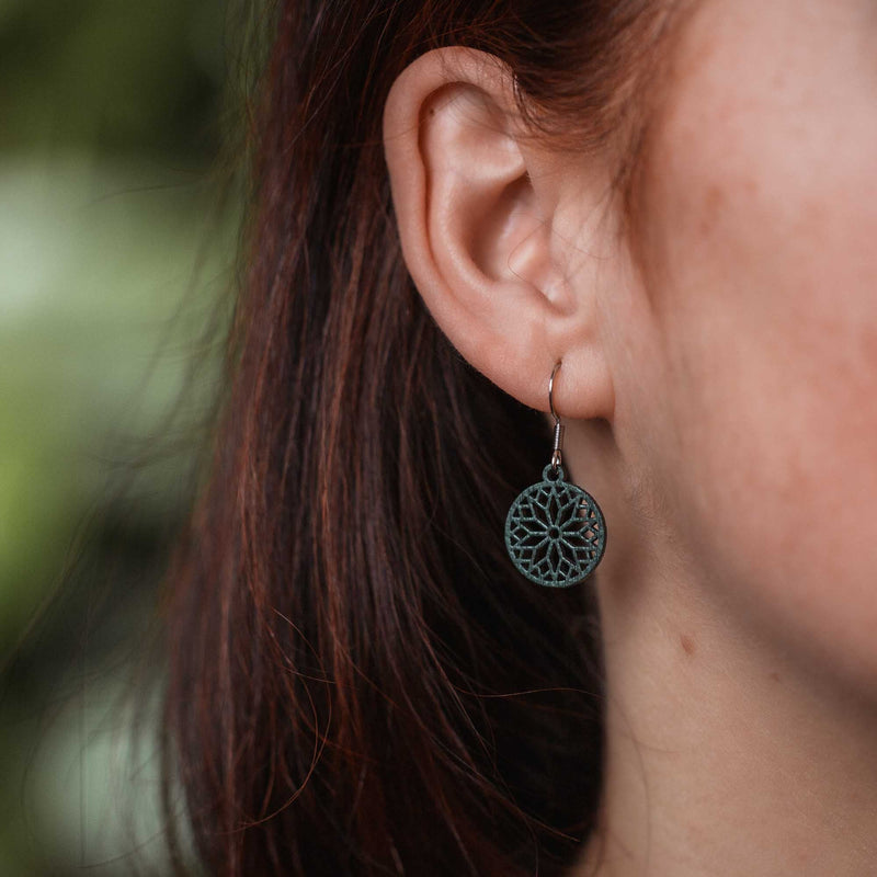 "Sunwheel" Wooden Drop Earrings – feathery light, delicate, hypoallergenic — Ansicht 27