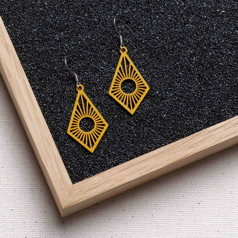 "Sunrise" Wooden Drop Earrings - feather-light, delicate, anti-allergenic — Ansicht 21