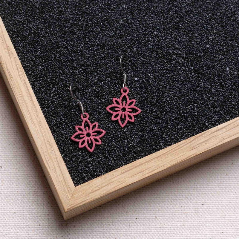 Flower mini wooden earrings - feather-light & anti-allergenic stainless steel studs — FEINFORMART