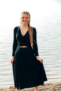FARRAH Midiskirt black – High Waist Ruffle Hem Slit — Ansicht 6