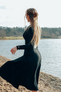 FARRAH Midiskirt black – High Waist Ruffle Hem Slit — Ansicht 7