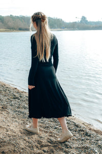 FARRAH Midiskirt black – High Waist Ruffle Hem Slit — Ansicht 4