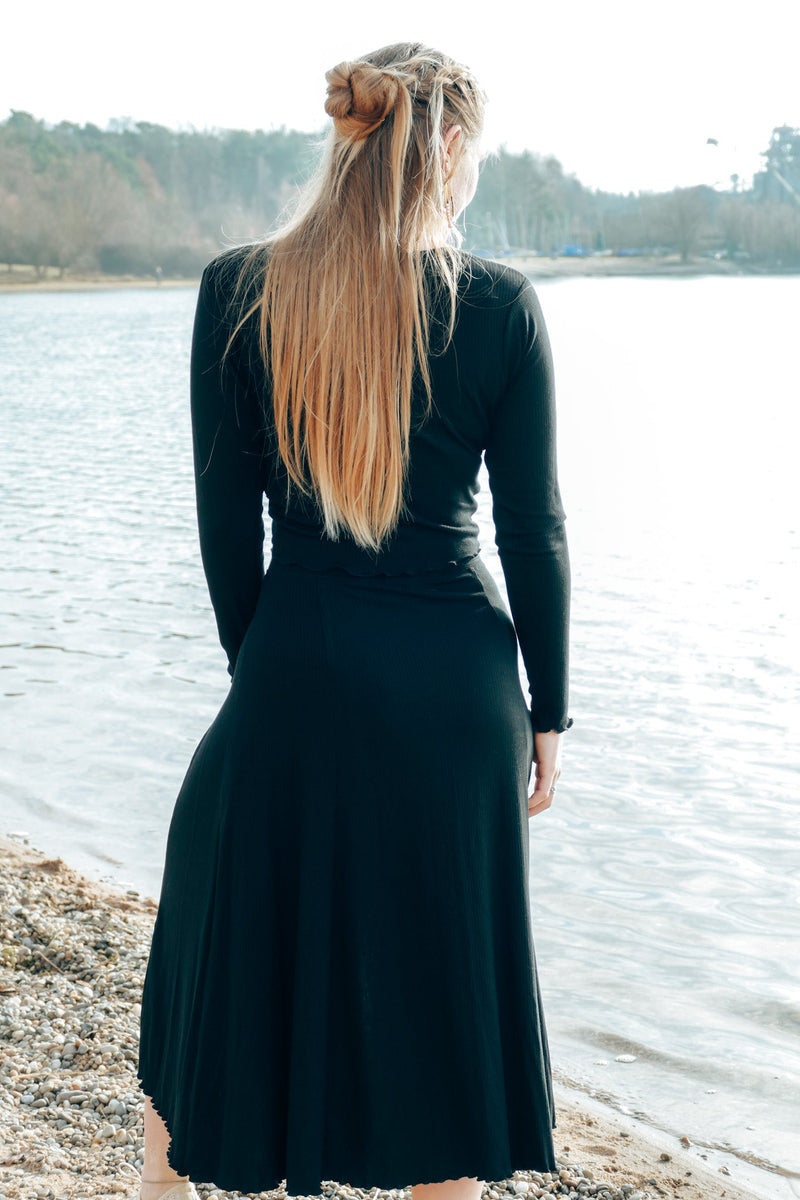 FARRAH Midiskirt black – High Waist Ruffle Hem Slit — Ansicht 10