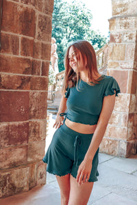 FARRAH Crop T-Shirt deep green – Lyocell, Schmetterlingsärmel, Schnürung — Ansicht 11